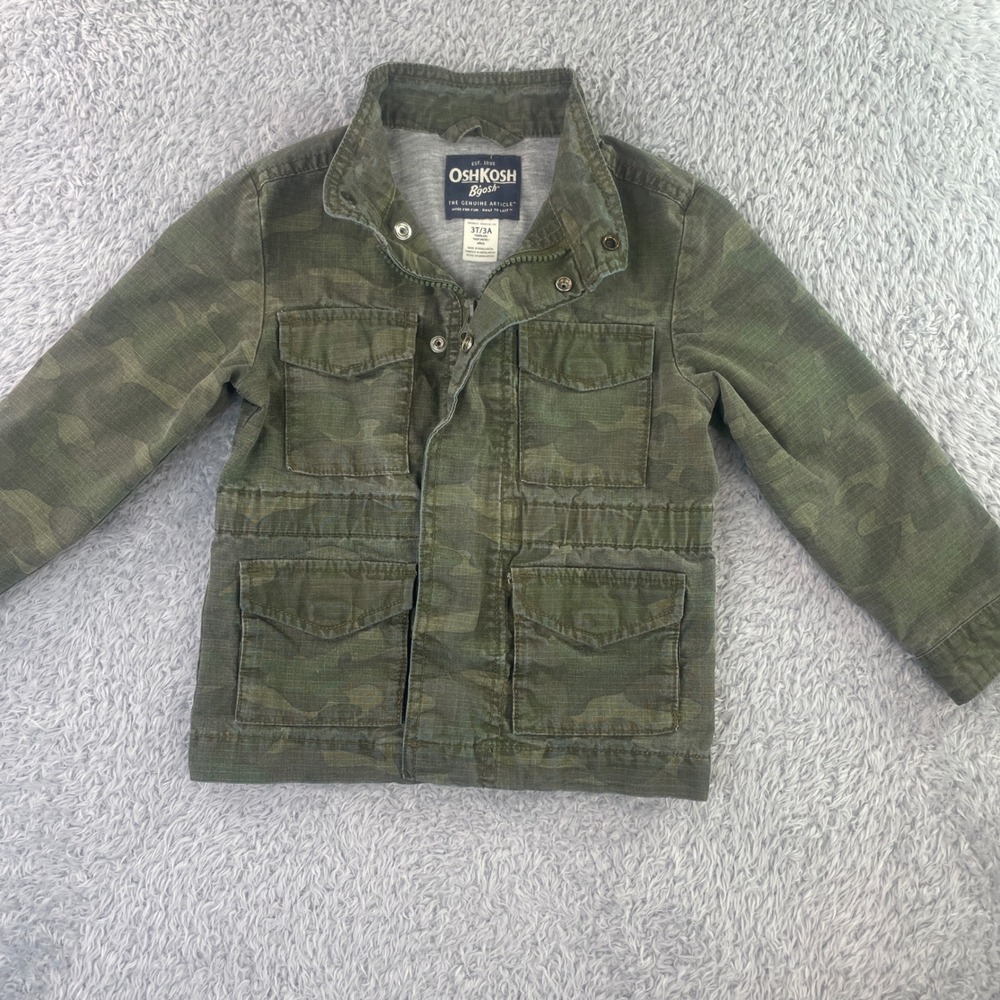 OshKosh Camo Field Jacket Toddler 3T Green Utility Military Coat